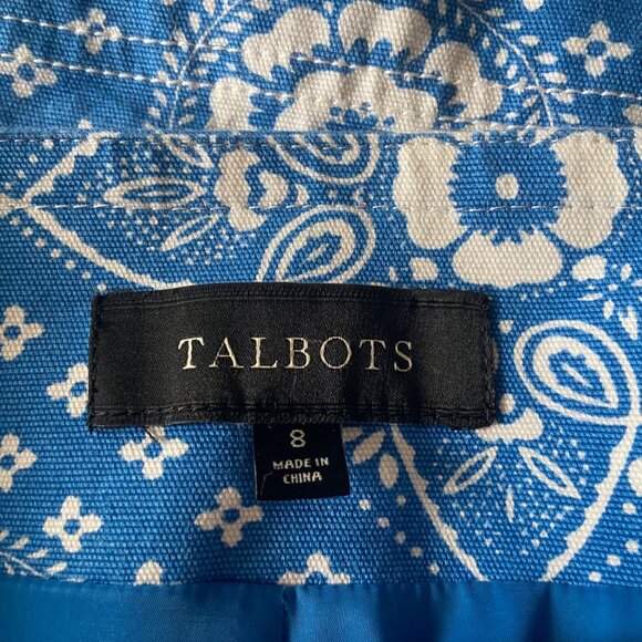 Talbots Women's Blue Diamond Bandana Floral Print Lined Skirt Sz 8 Side Zip NWOT - Picture 5 of 7